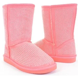 Girls Fur Rhinestone Faux Shearling Pink Round Toe Ankle Boot KIDS