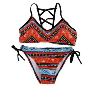 Stylish Popular Women Sexy Bandeau Bikini Set Push-Up Bra Swimsuit Retro Beachwear Swimwear Best Price In Stock multi-colored