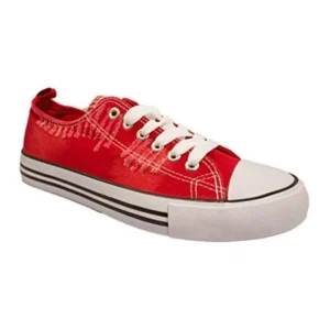 Women's Casual Canvas Shoes Solid Colors Low Top Lace Up Flat Fashion Sneakers (10, Ripped Red)