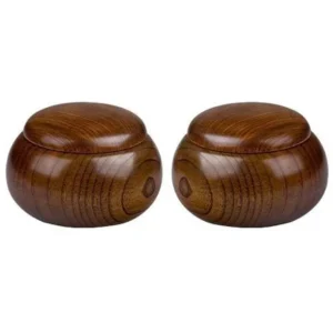 Pair Of 2 Wooden Go Game Pieces Holder Bowls