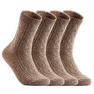 Lian LifeStyle Women's 4 Pairs Pack Fashion Soft Wool Crew Socks Size 6-9 HR1613(Tan)