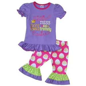 Unique Baby Girls "Eggstremely Cute" Easter Outfit (2T/XS, Purple)