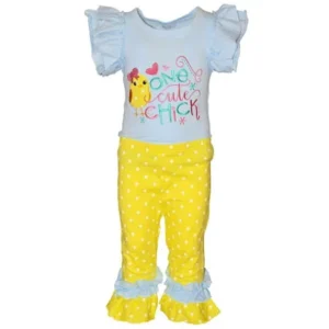 Unique Baby Girls "One Cute Chick" Easter Outfit (2T/XS, Blue)