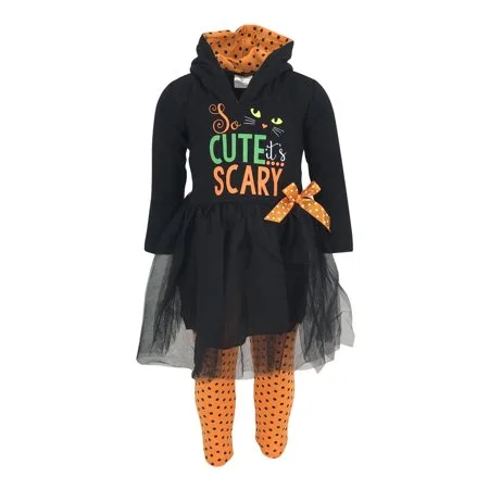 Unique Baby Girls Scary Cute Black Cat Halloween Hoodie Outfit (2T/XS, Black)