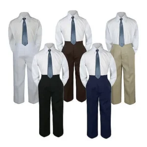 3pc Boy Suit Set Dark Gray Necktie Baby Toddler Kid Formal Shirt Pants S-7