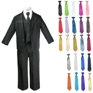 6pc Boys Toddler Kids Formal Wedding Tuxedo Suits Vest Sets EXTRA Necktie S-7