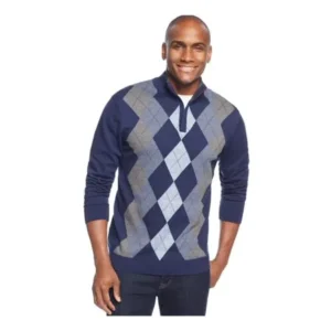 Tasso Elba Mens Quarter-Zip Argyle Pullover Sweater