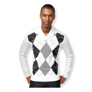 I-N-C Mens Argyle Shawl Sweater