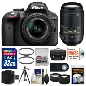 Nikon D3300 Digital SLR Camera & 18-55mm VR DX II AF-S Lens (Black) - Factory Refurbished with 32GB Card + Case + Tripod + Filter + Remote + Tele/Wide Lens Kit