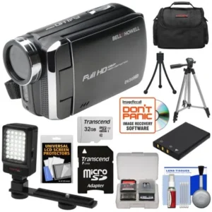 Bell & Howell DV30HD 1080p HD Video Camera Camcorder (Black) with 32GB Card + Battery + Case + Tripods + LED Video Light + Kit