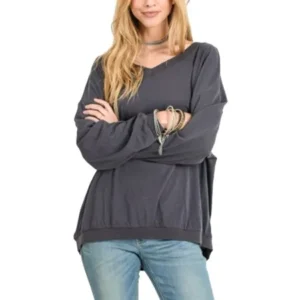 Wishlist Womens Boutique Apparel Oversized Long Sleeve Deep V-Neck Top