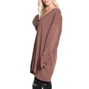Wishlist Womens Boutique Apparel Extra Long Oversized Long Sleeve V-Neck Sweater Top