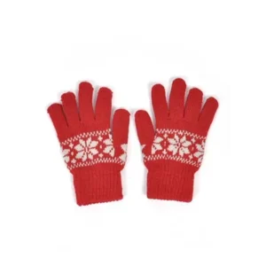 New Women's Red Knit Snow Flake Winter Gloves GL1000