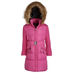Urban Republic Baby Girls Faux Down Hooded Long Ribbed Sleeve Winter Puffer Coat