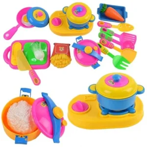 Educational Pretend Kitchen Toy Set 17Pcs Ware Plastic Cooking Cookies Dishes Food Learning and Development Toys Gift for Baby Children Kids Boys Girls