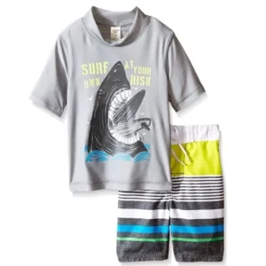 OshKosh Shark Rash Guard Set Boys Swimsuits Grey 12M