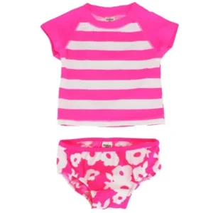 OshKosh Pink and White SS Rash Guard 2 Piece Swim Suit 5