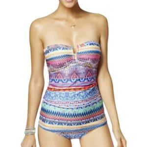 Jessica Simpson Womens Printed Strapless One-Piece Swimsuit