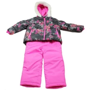 OshKosh Girls Winter Flower Jacket and Snow Bib Overall Pants - Pink - Size Toddler 4T