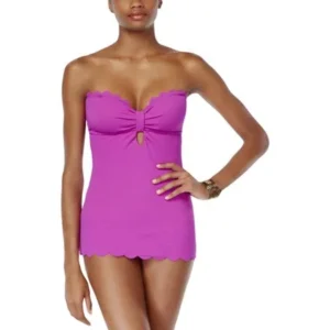 Jessica Simpson Womens Textured Scalloped Trim One-Piece Swimsuit Purple L