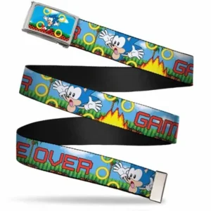 Sonic Classic Sonic Game Over Fall Rings Fcg 1.0" Chrome Sonic Game Over Web Belt 1.0" Wide