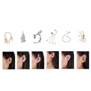 Bundle Monster 6pc Punk Style Ear Wrap Charm Cuff Earring Stud Fashion Accessory for Pierced + Non Pierced - Mixed Lot