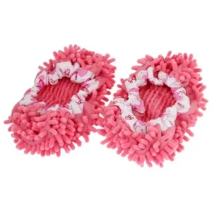 Unique Bargains Pair House Microfiber Foot Mop Slippers Shoes Cover Cleaning Tool Pink