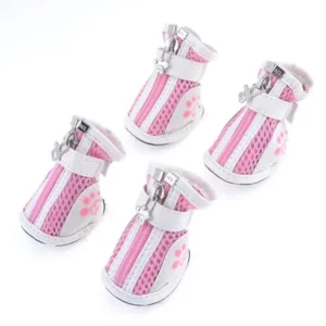 Unique Bargains Pomeranian Doggie Nonslip Sole Meshy Shoes Footwear Pink White 2 Pairs M