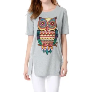 Women Top Short Sleeve Split Hem Printed Tunic Top