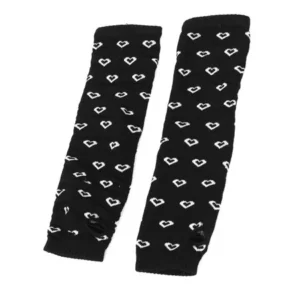 Lady Black Hearts Pattern Elastic Cuff Fingerless Arm Warmers Gloves Pair