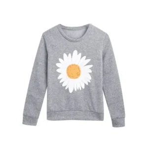 Unique Bargains Ladies Soft Lining Flower Prints Sweatshirt