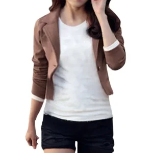 Women's Brown Notch Lapel Long Sleeve OL Blazer Outerwear (Size M / 8)