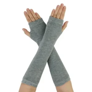 Unique Bargains Ladies Knitted Fingerless Winter Arm Warmer Gloves Light Gray