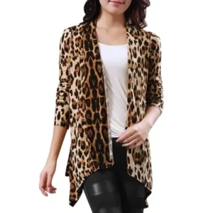 Allegra K Women's Draped Front Leopard Prints Cardigan Brown (Size L / 12)