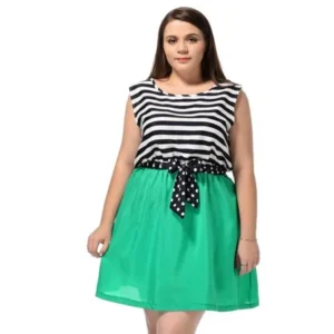 Unique Bargains Women's Plusleeveless Horizontal Stripes Mini Tank Dress