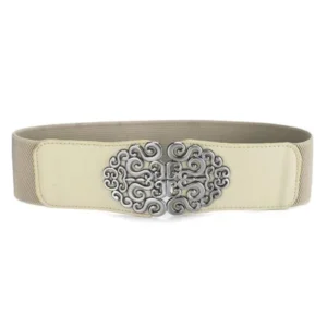 Women Girl Metal Symmetrical Floral 6cm Width Stretchy Cinch Belt