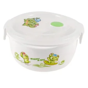 Unique Bargains Household Cartoon Koala Pattern 3 Compartments Round Off White Lunch Box