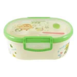 Unique Bargains Students Cartoon Print Dual Layers Lunch Box Food Holder Container Pale Green