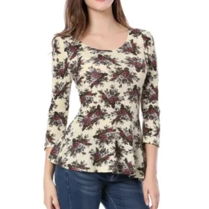 Women Floral Prints Scoop Neck Casual Peplum Top