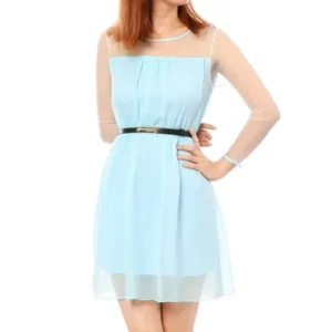 Women's Sheer Mesh Yoke & Sleeve Dress with Belt