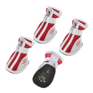 Unique Bargains Pomeranian Dog Nonslip Sole Meshy Shoes Footwear Red White 2 Pair XXS