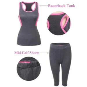 Women Sleeveless Fashion Athletic Gym Yoga Clothes Running Fitness Racerback Tank + Mid-Calf Shorts Sport Suits BETT