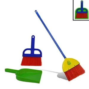 Childrens Broom and Dustpan Set by Laughing Lettuce - Toy Broom, Dustpan, and Mini Sweeper. Real Working broom. Mini Sweeper Clicks into Dustpan for Easy Storage. True Montessori Cleaning Set