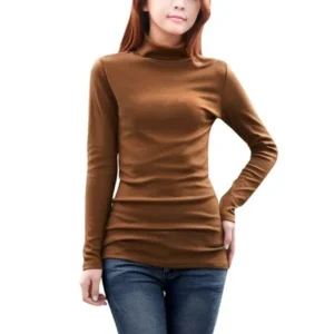 Women's Long Sleeve Straight Fitting Cut Design Stretch Cable Top