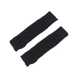 Unique Bargains Women Black Twist Knit Pattern Fingerless Mitten Hand Arm Warmers Gloves Pair