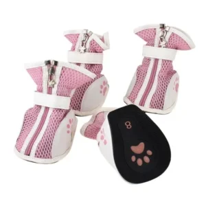 Unique Bargains Pet Dog Yorkie Hook Loop Fastener Meshy Shoe Footwear Pink White 2 Pair L