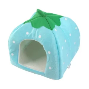 Unique Bargains Plush White Dots Print Washable Warm Portable Dog House Cat House Sky Blue Size M