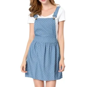 Women's Dots Pattern A-line Overall Dress Blue (Size XL / 16)