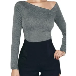 Women Long Sleeves Slipover Leisure Knit Shirts Dark