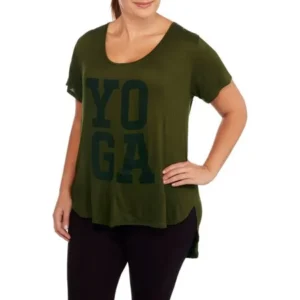 Women's Plus 'Yoga' Short Sleeve V-Neck Active Graphic T-Shirt